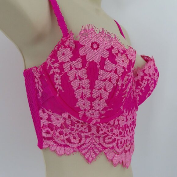 Victorias Secret 32D Dream Angels Lined Demi Underwire Pink Lace Corset Bra - Picture 2 of 15